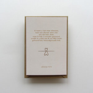 foto van de kaart met de tekst uit johannes vijftien vers vijftien